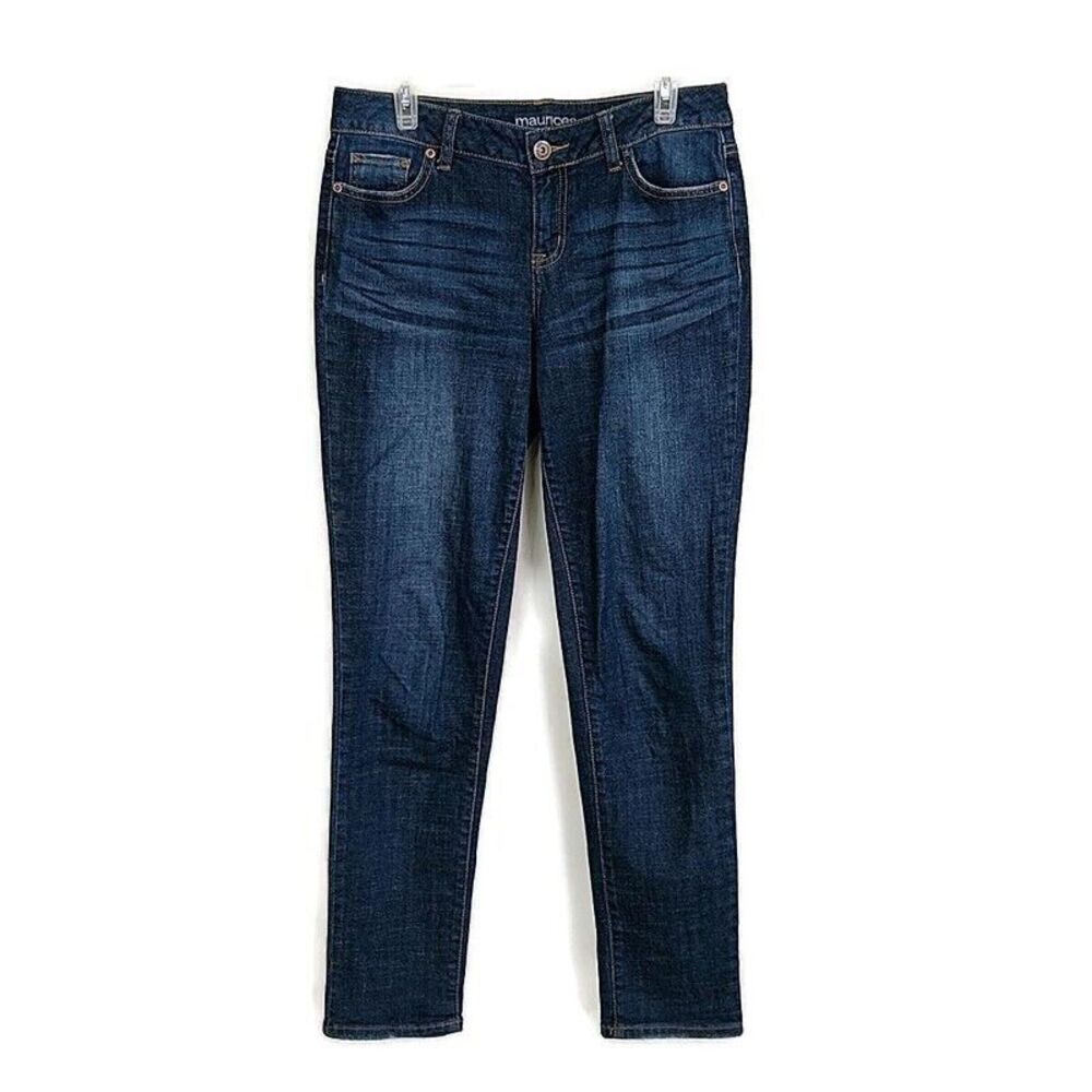 💥5/$25 Maurices Womens 5 6 Jeans Blue Denim‎ Dark Wash Faded Skinny Zip Closure